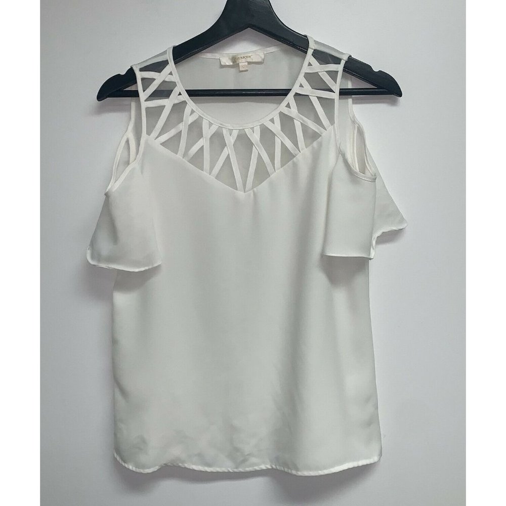 One More Womens Cold Shoulder Blouse Top Off White Size XS Short Sleeve